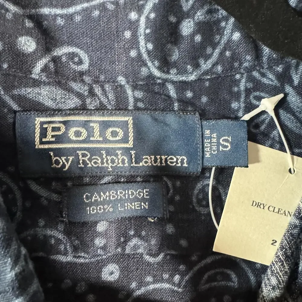 Polo Ralph Lauren Cambridge Shirt Mens Small Blue Paisley Linen Button Up